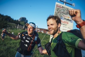 Stephan Gruber (AUT3) and Christian Maurer (SUI1) performs during the Red Bull X-Alps at Aschau-Chiemsee (turn point 3), Germany on 5th July 2015